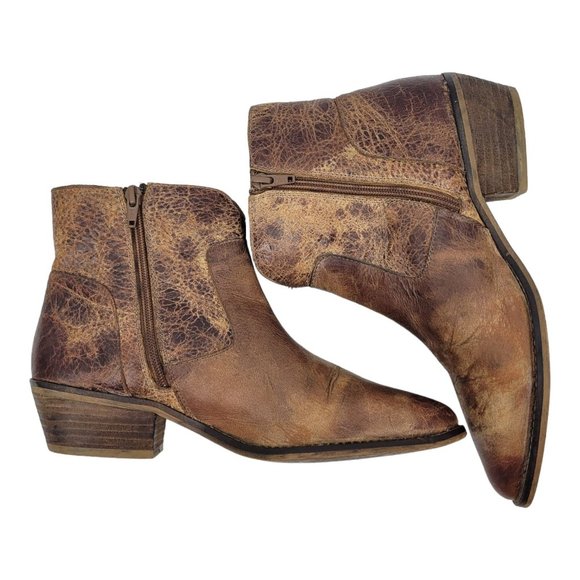 Diba True Walnut Grove Distressed Leather Ankle Boots Womens 9 Stacked Heel - Picture 3 of 12